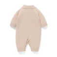 thumbnail image 3 of YIXPOH Newborn Baby Knit Romper Long Sleeve One Piece Bodysuit for Boys Girls Soft Breathable Knitwear 0-1 Months Camel, 3 of 9