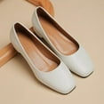 thumbnail image 4 of hopeusnice Women's Low Heel Square Toe Flats Comfortable Slip On Shoes PU Leather Block Heel Dress Shoes for Work Office Wedding Party White 36, 4 of 8