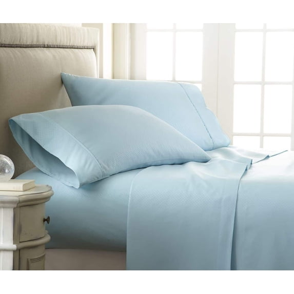 Merit Linens Luxury Hotel Quality Soft Embossed Checker 4 Piece Bed Sheet Set - King - Aqua