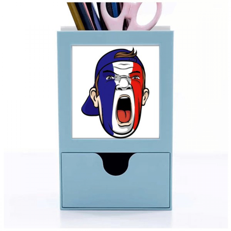 France Flag Facial Makeup Head Screang Cap Desk Supplies Organizer Pen Holder Card