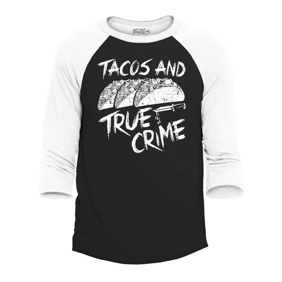 Shop4Ever Men's Tacos and True Crime Raglan Baseball Shirt X-Small Black/White
