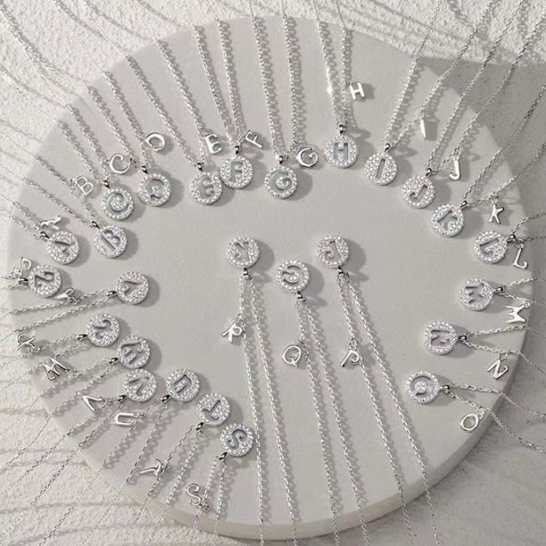 Collar con colgante redondo con letra inicial de Color plateado para mujer, collar con Colgante para Nombre con circonita de la A a la Z, regalo de joyería