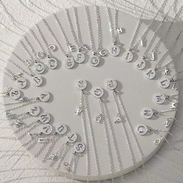 Collier Pendentif Rond Lettre Initiale Couleur Argent pour Femmes A-Z Zircon Pendentif Nom Collier Bijou Cadeau