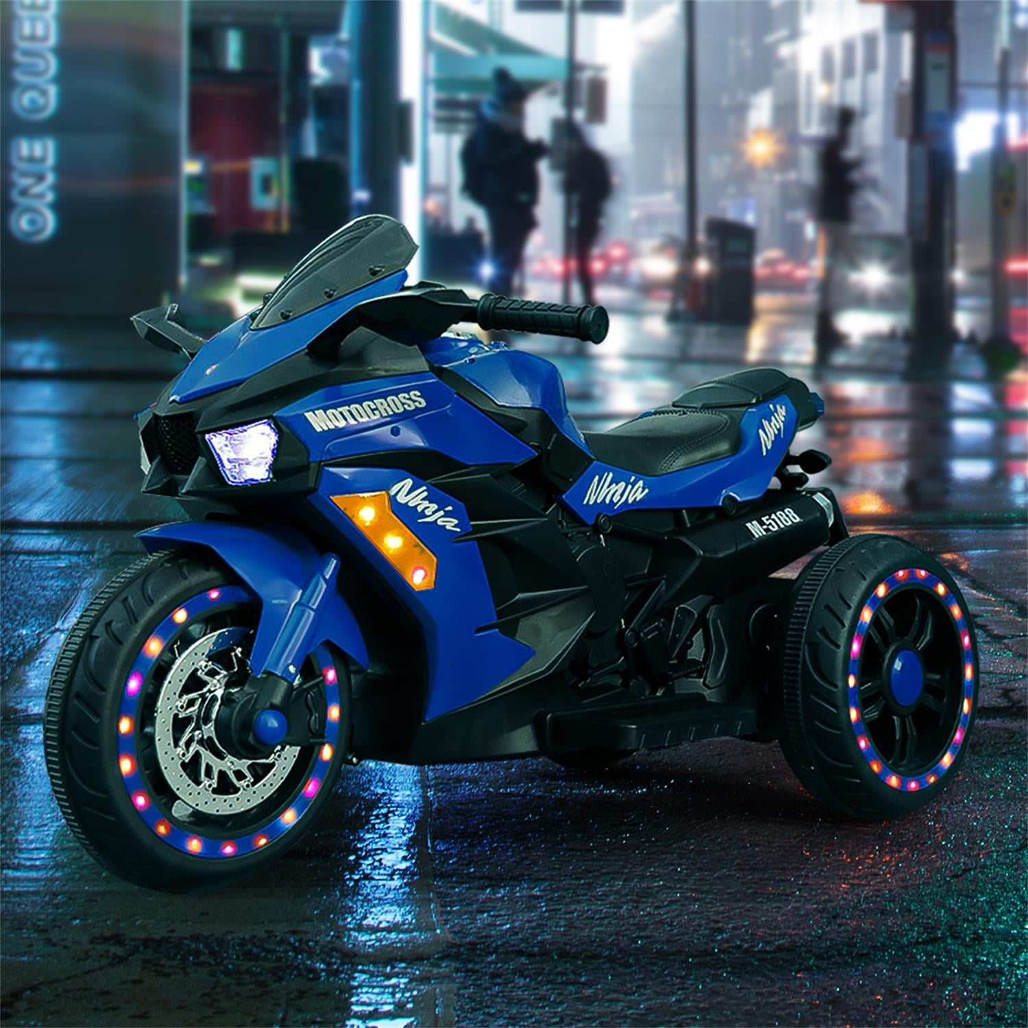 CIPACHO 12V Powered Ride Ons Electric Battery 3Wheel Motorbike Kids Rechargeable Toy Car with Upgrade the Luminous Wheel, Blue