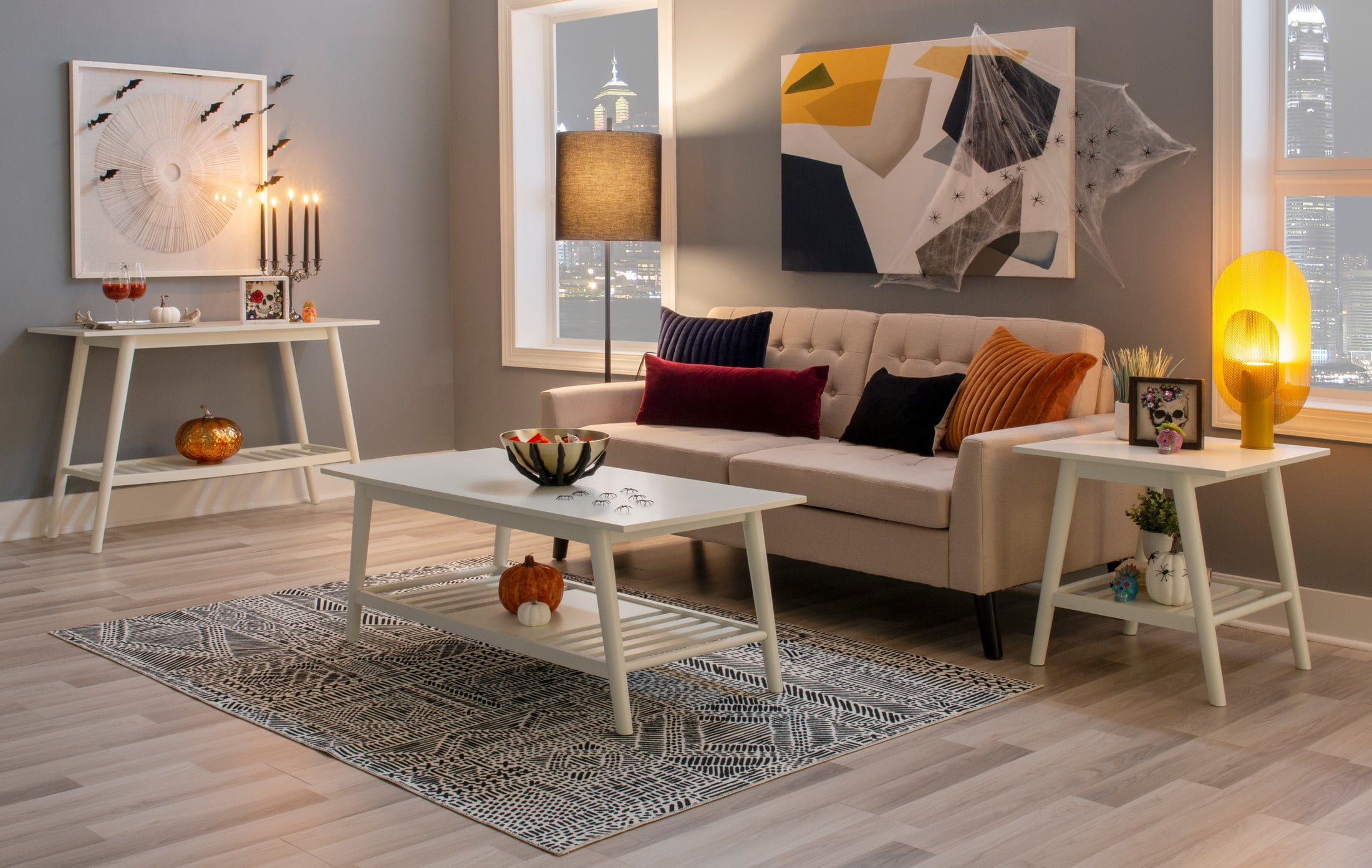 Linon Ashville Indoor Mid-Century Coffee Table with Shelf, White