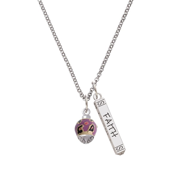 Delight Jewelry Goldtone Hot Pink & Purple Wide Cheetah Print Spinner Silvertone Believe Faith Prayer Hope Bar Charm Necklace, 23"