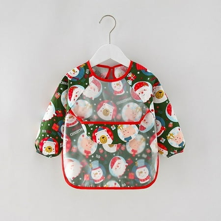 

QWZNDZG Cute Baby Long Sleeved Bibs Toddler Bibs Colorful Cartoon Waterproof Mealtime Protection Washable Easy Clean Smock for Kids 0-4Y