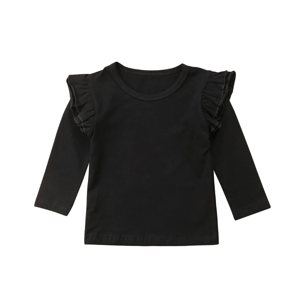 Nituyy Toddler Baby Girl Ruffle Tops Kids Solid Color Tops Tee Cotton Clothes Long Sleeve Cute T Shirt 6m 5y Black