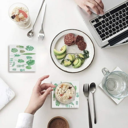 

FMSHPON Green Leaf Tropical Palm Leaves Set of 6 Coaster for Drinks Absorbent Ceramic Stone Coasters Cup Mat with Cork Base for Home Kitchen Room Coffee Table Bar Decor