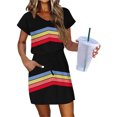 thumbnail image 2 of Levmjia Women's Casual Stripe Print Dress Short Sleeve V Neck Loose Fit Summer Dress with Drawstring Waist Front Pockets A Line Tunic Dress for Women, 2 of 7