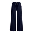 thumbnail image 5 of YHAJDS Women Straight Wide Leg Joggers Comfort Loose Fit Elastic Waist Solid Color Outdoor Casual Bottoms With Side Pockets, 5 of 8