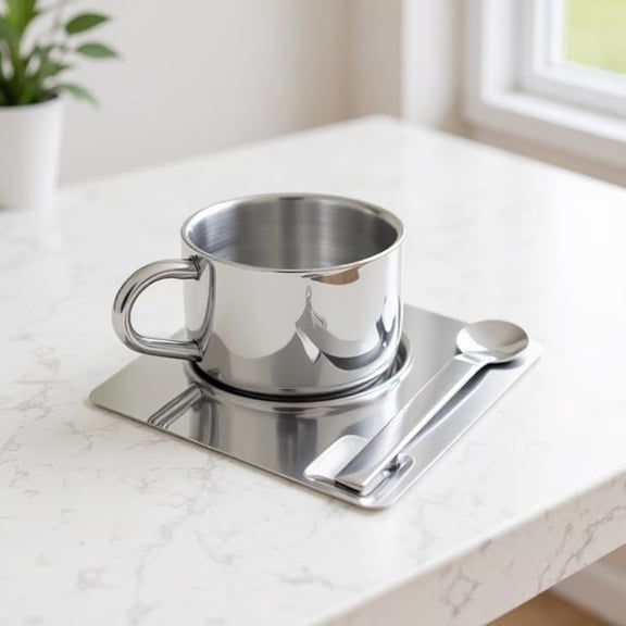 304 Stainless Steel Coffee Cup With Handle Portable And Design Includes Spoon And Saucer Suitable For Coffee Milk And Beverages.