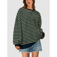 thumbnail image 3 of PRETTYGARDEN Womens Striped Oversized Sweatshirt Color Block Crew Neck Long Sleeve Casual Loose Pullover Top Y2K Clothes, 3 of 9