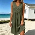 thumbnail image 5 of SAWOBUUN Womens Pleated Mini Dress V Neck Sleeveless High Waist Loose Fit Dress Breathable Cotton Blend Sundress, 5 of 6