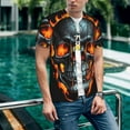 thumbnail image 6 of Zufioo Flame Metal Skull Print Men's Baseball Short Sleeve, Moisture Wicking Button-Down Hip Hop Tee-3X-Large, 6 of 7