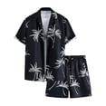 thumbnail image 5 of sunsanly 2Pcs/Set Men Summer Casual Outfit Lapel Short Sleeve Single Breasted Shirt Elastic Drawstring Waist Wide Leg Shorts Set Coconut Tree Print Hawaii Outfit, 5 of 8