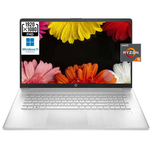 HP 17 17.3" Full HD [Windows 11 Pro] Business Laptop Computer, 6 Core AMD Ryzen 5 5500U, 16GB RAM, 512GB PCIe SSD, Fingerprint, Numeric Keypad, Wi-Fi 5, Bluetooth 4.2, w/Accessories