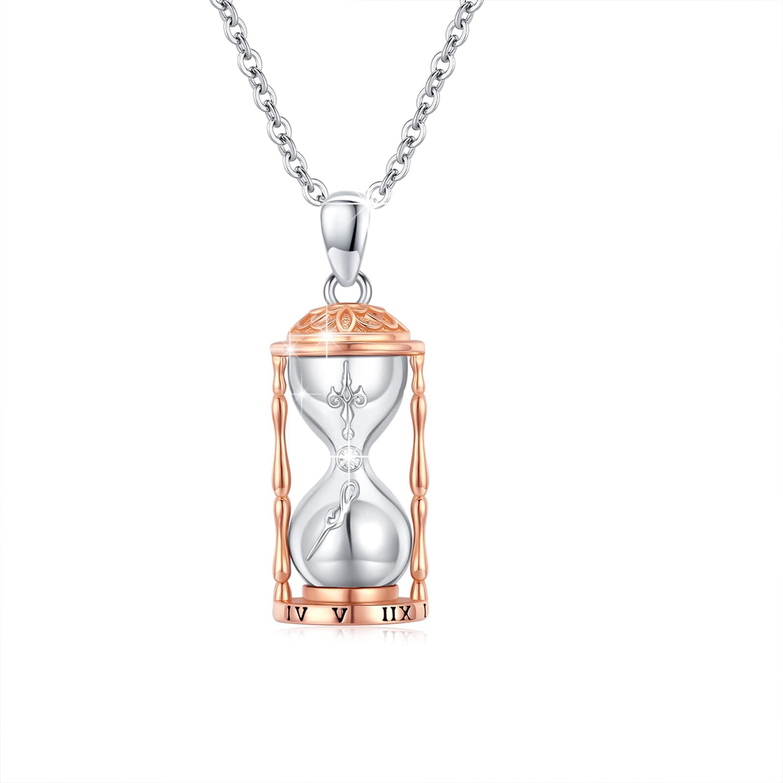 HEQU Hourglass Ashes Necklace S925 Sterling Silver Hourglass Pendant