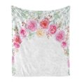 thumbnail image 1 of Shabby Flora Soft Flannel Fleece Blanket, Floral Wreath in Half Blossoming Romantic Bridal Roses Peonies Feminine Design, Cozy Plush for Indoor and Outdoor Use, 50" x 70", Multicolor, by Ambesonne, 1 of 6