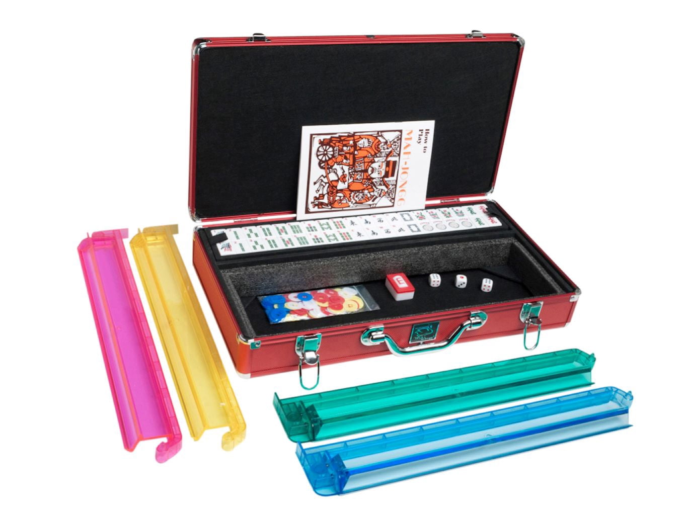 White Swan American Mahjong Set in Luggage-Style Red Case - White Tiles - Modern Pushers