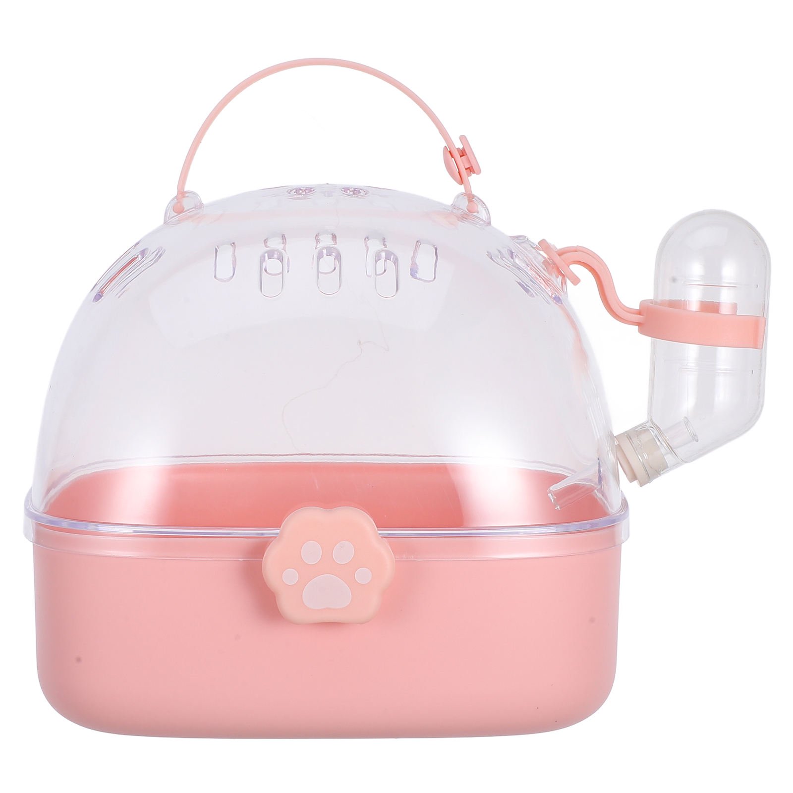 OULII Compact Small Animal Travel Cage in Pink for Hamsters Rabbits Mice with Water Bottle