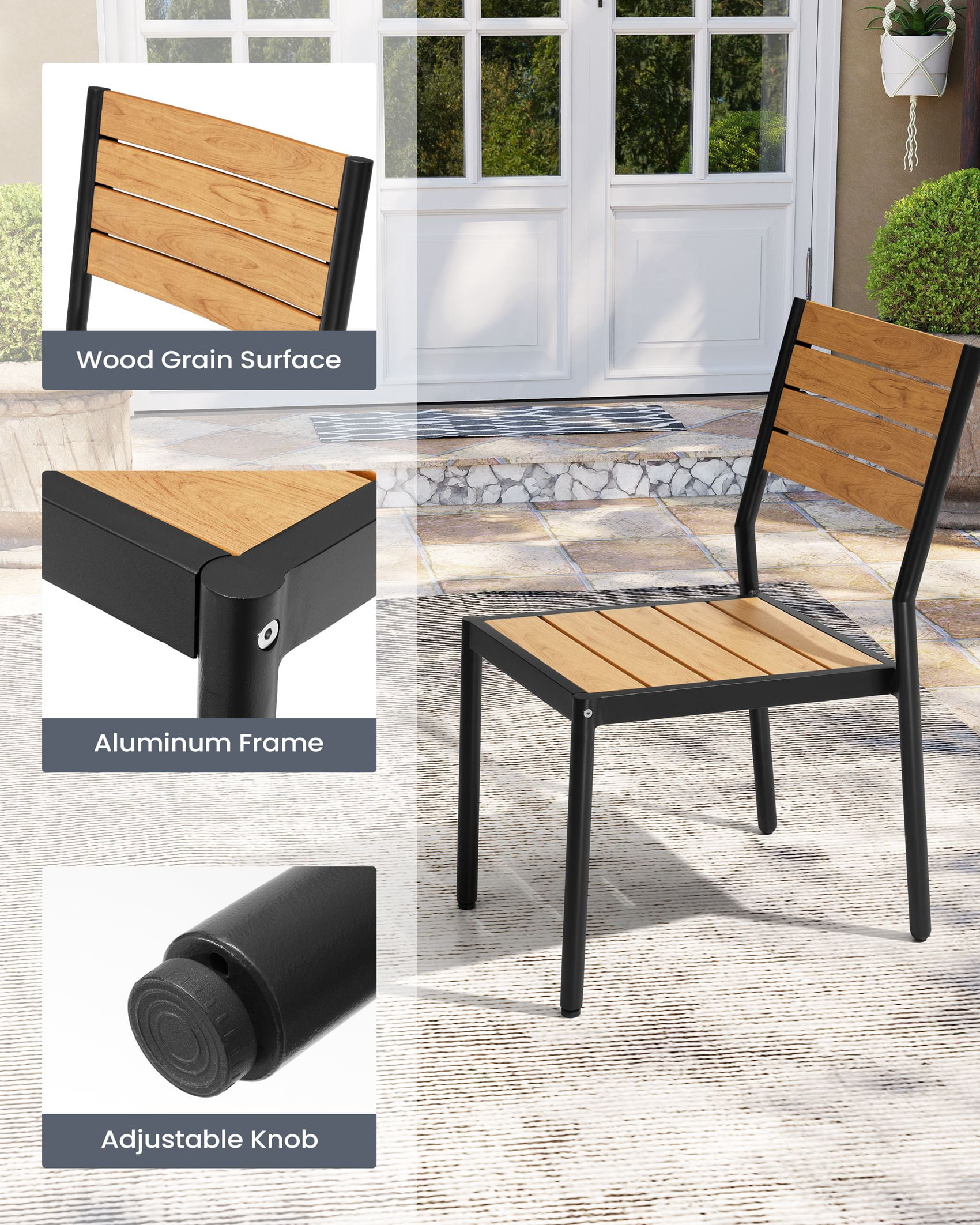 Pellebant Set of 2 Outdoor Aluminum Dining Chairs Patio Armless Chairs in Brown