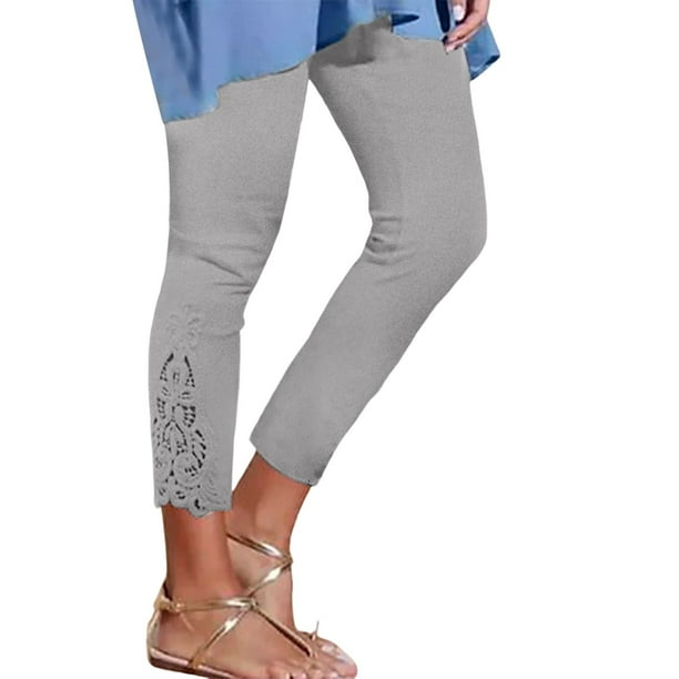 Leggings de encaje de cintura alta para mujer: corte ajustado, poliéster/spandex, L-XXXXXL, pantalones cortos, primavera/otoño