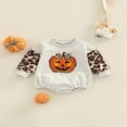 thumbnail image 2 of Infant Baby Girls Halloween Romper Pumpkin Leopard Print Long Sleeve Jumpsuits Spring Autumn  Neck Bodysuits, 2 of 8