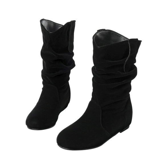 POROPL Wide Calf Boots for Women Mid Calf Fashion Winter Wedge Shoes,Womens Boots Size 4.5