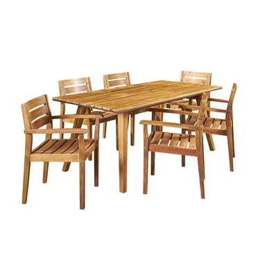 GDF Studio Dursley Outdoor Acacia Wood 7 Piece Dining Set, Teak and Rustic Metal