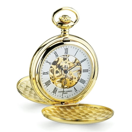 - Lex & Lu Charles Hubert 14k Gold Finish White Skeleton Dial Pocket Watch XWA1035