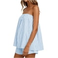 thumbnail image 5 of SOOMLON Cooling Pajamas for Women Plus Size Flowy Sleepwear Set Strapless Ruffle Top Solid Summer Two Piece Nightwear, 5 of 6
