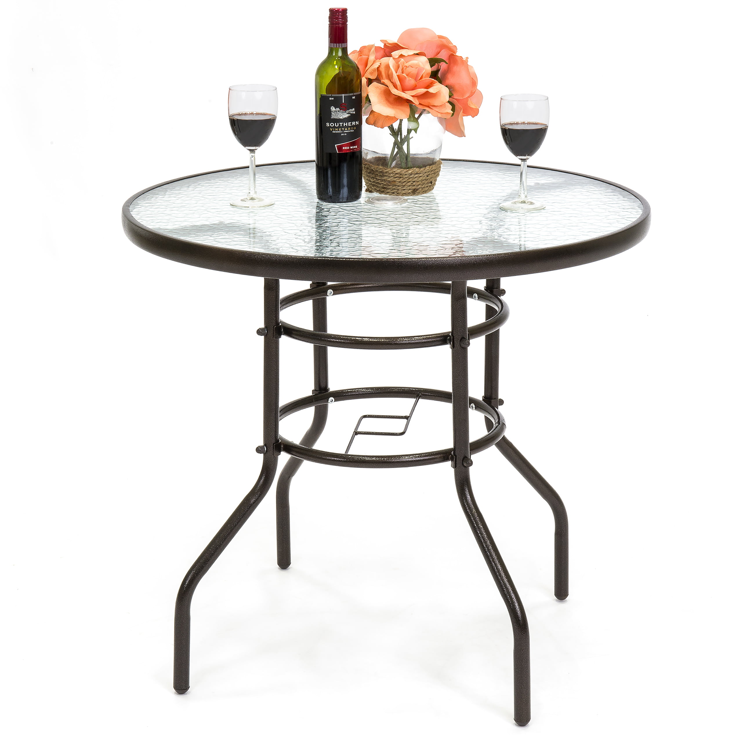 Bistro Table W Umbrella Hole, Round Outdoor Dining Table 23 58 In W X L With Umbrella Hole
