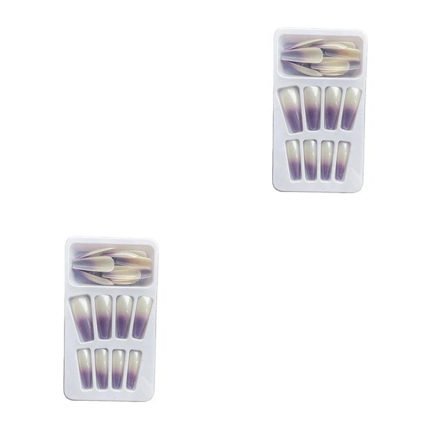 Justharion 1 Set French Tip Press on Nails Gradient Shimmer Extra Long Tips Removable Wraps Full Cover Ballerina Salon Manicure Kit Type 6 2g glue,24Pcs jelly 2Set
