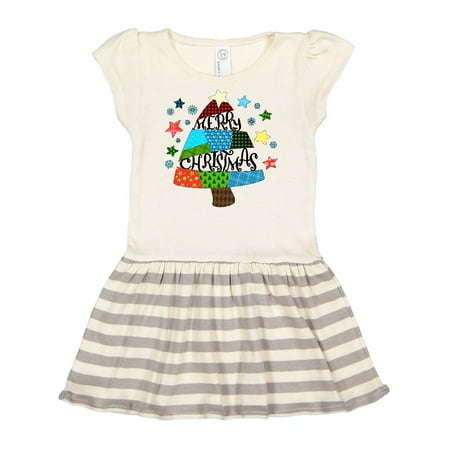

Inktastic Merry Christmas Patchwork Quilting Tree Gift Toddler Girl Dress