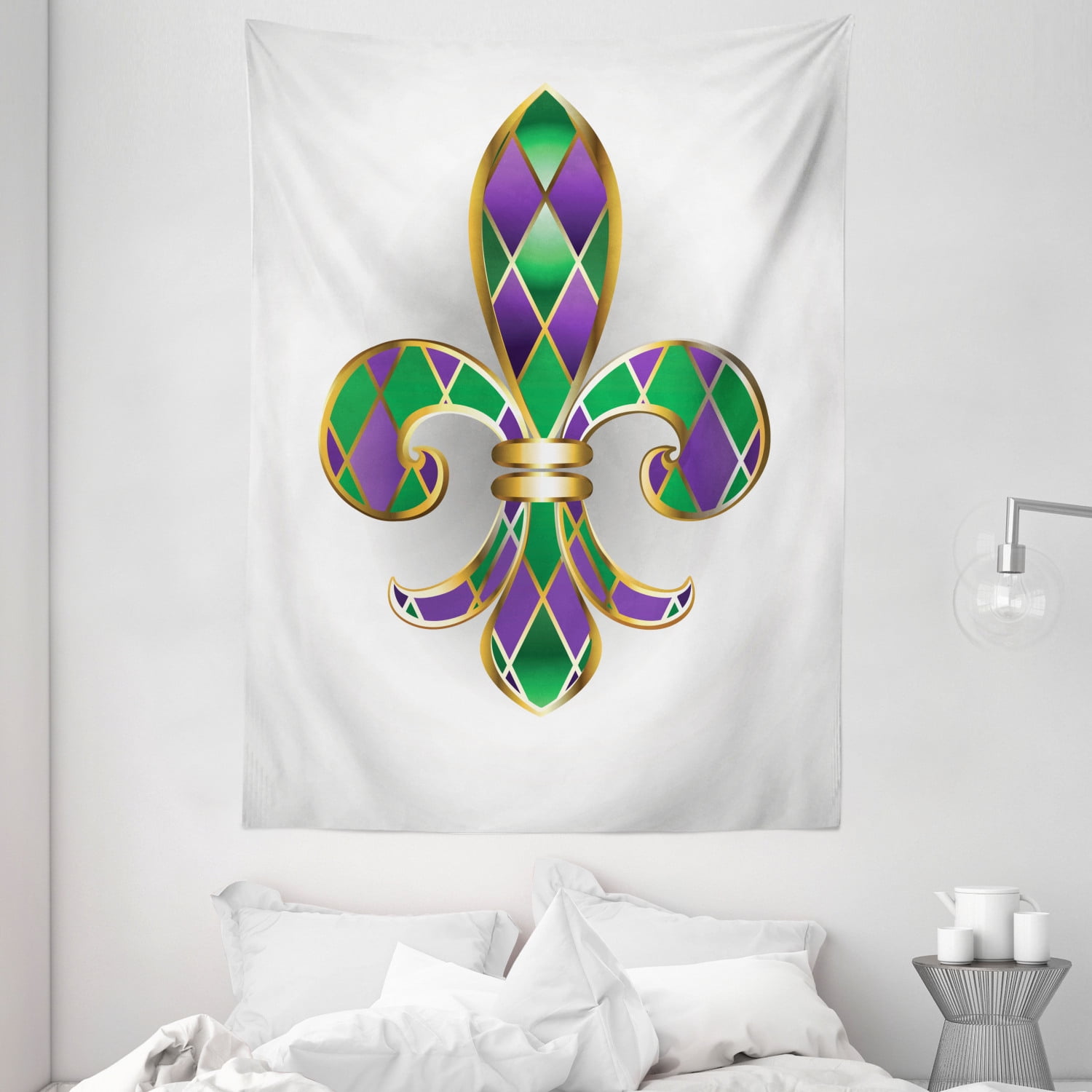 Fleur De Lis Decor Wall Hanging Tapestry, Gold Jewelry Lily Decorated