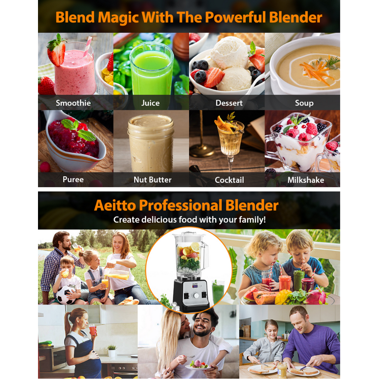 Aeitto® Blender, Blenders for Kitchen with 1500-Watt Motor, 68 Oz Large  Capacity, Countertop Professional Blenders for Ice Crush, Frozen Drinks,  Black