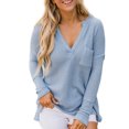 thumbnail image 1 of Gibobby Blusas Elegantes Para Mujer Suéter informal holgado con cuello en V y manga larga tejido para otoño e invierno de Color sólido para mujer Características:（Azul， L), 1 of 4