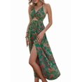 thumbnail image 2 of Women'S Dress Hollow Pleated Halterneck Printed Dress with V Neck Maxi Dress for Women Green XS, 2 of 8