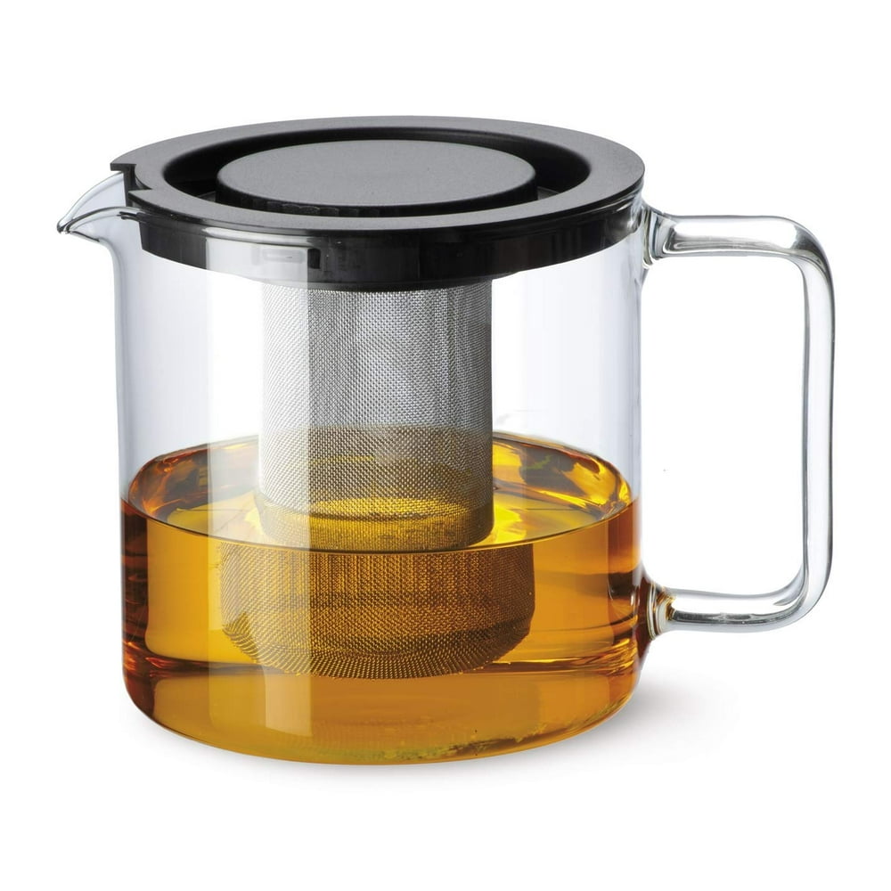 Simax Glassware 1 Quart Teapot with Metal Mesh Infuser Plastic Lid