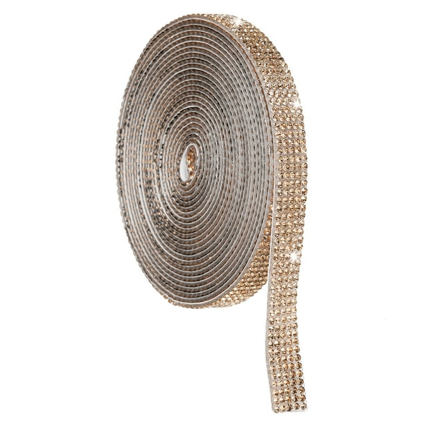 Rollo de cinta de cristal de strass, 5 filas de tiras de cristal autoadhesivas de 4 yardas color champán