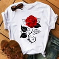 thumbnail image 3 of Camisetas florales de verano Honeeladyy para mujer, camisetas con estampado gráfico de rosas góticas novedosas, camisetas casuales de verano de manga corta, camisa blanca básica y cómoda, 3 of 5