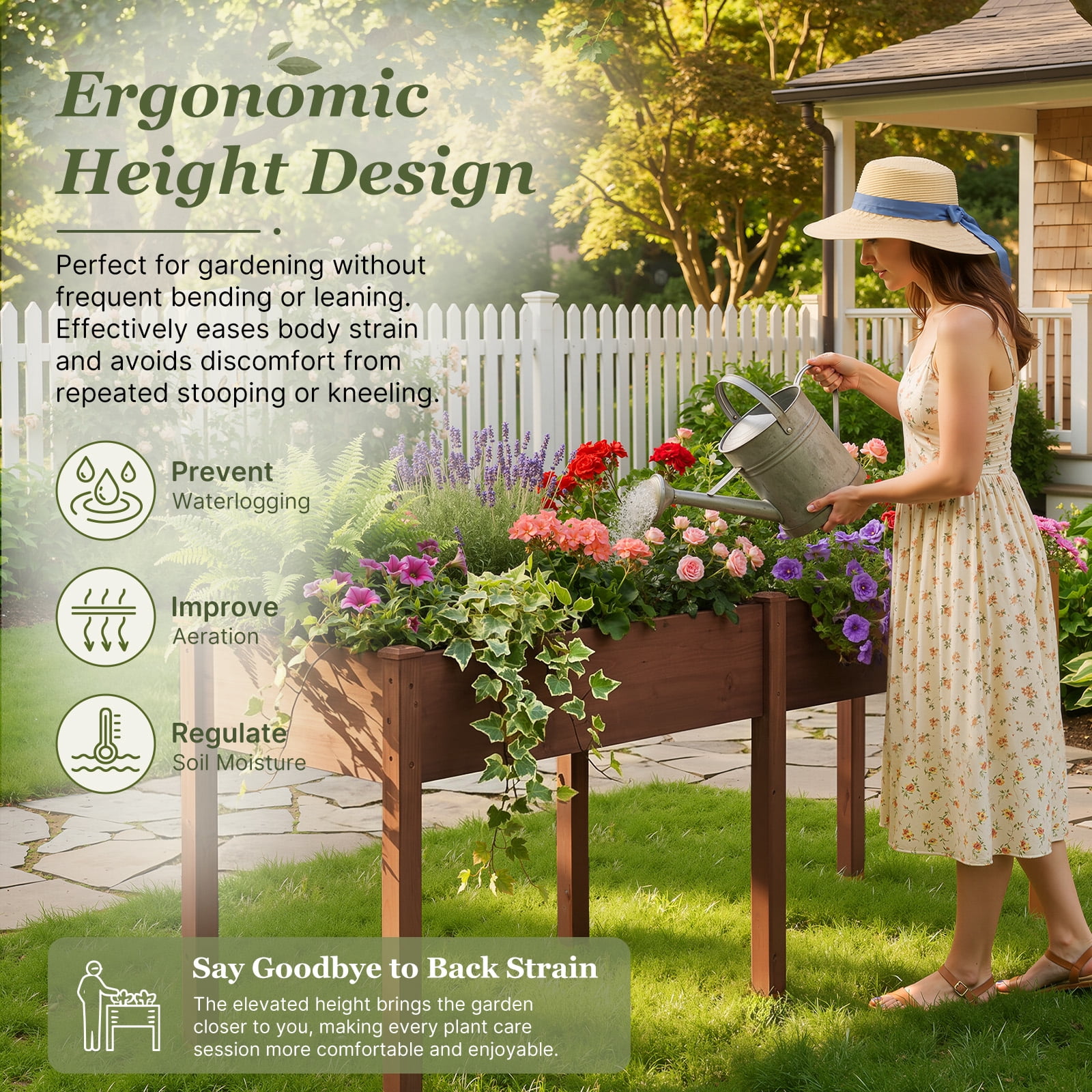 Wooden Raised Garden Bed with Legs, 72"L X 23"W X 30"H, Elevated Reinforced Large Planter Box for Vegetable Flower Herb Outdoors