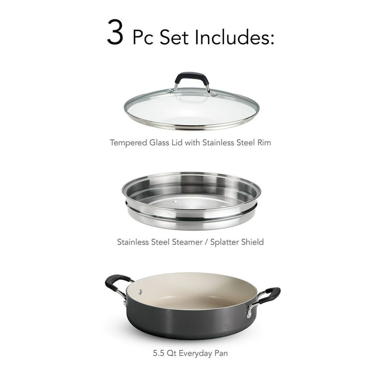 Tramontina 3 Piece Set Nonstick Everyday Pan With Glass Lid, 5.5