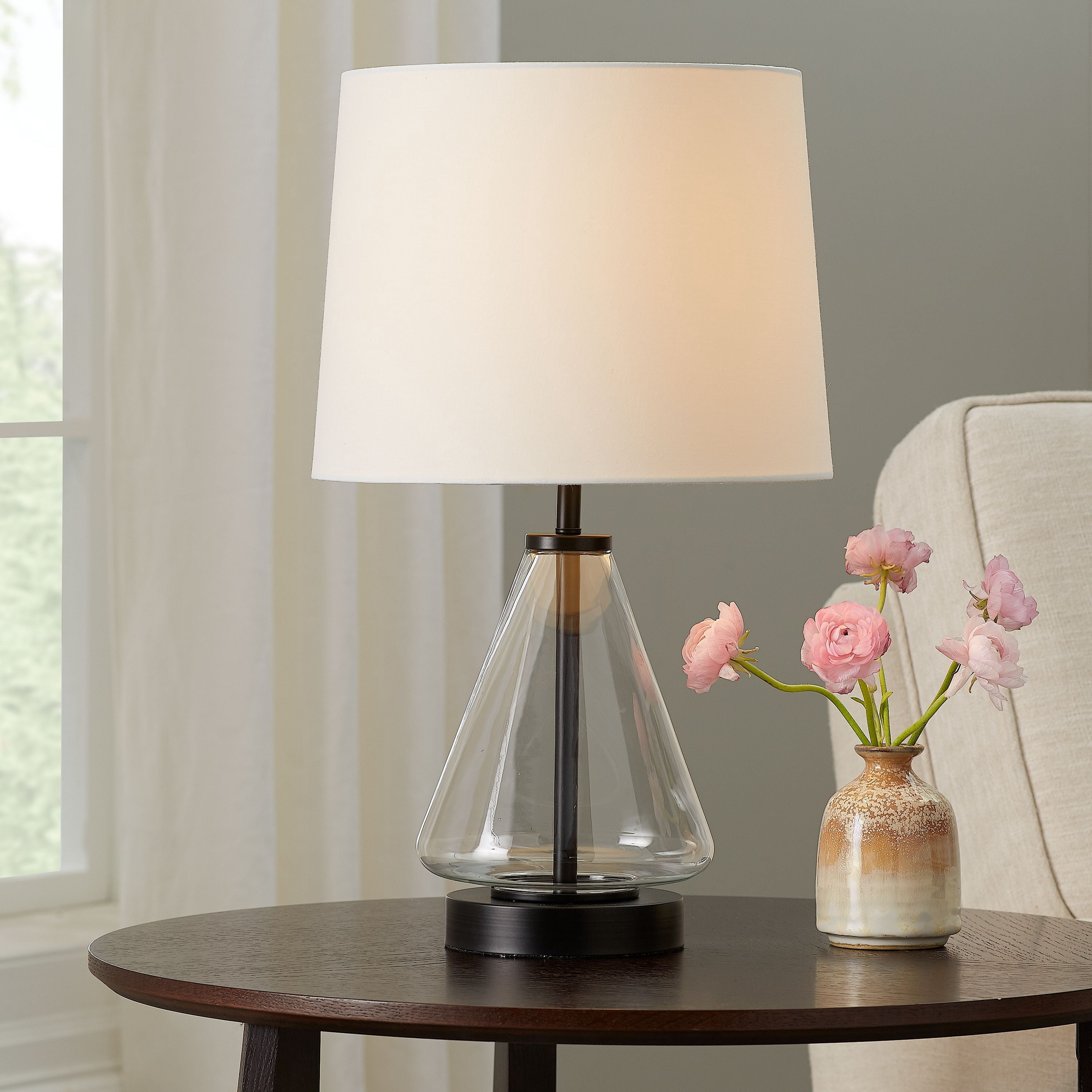 Better Homes & Gardens Glass with Black Base Table Lamp, 18" H