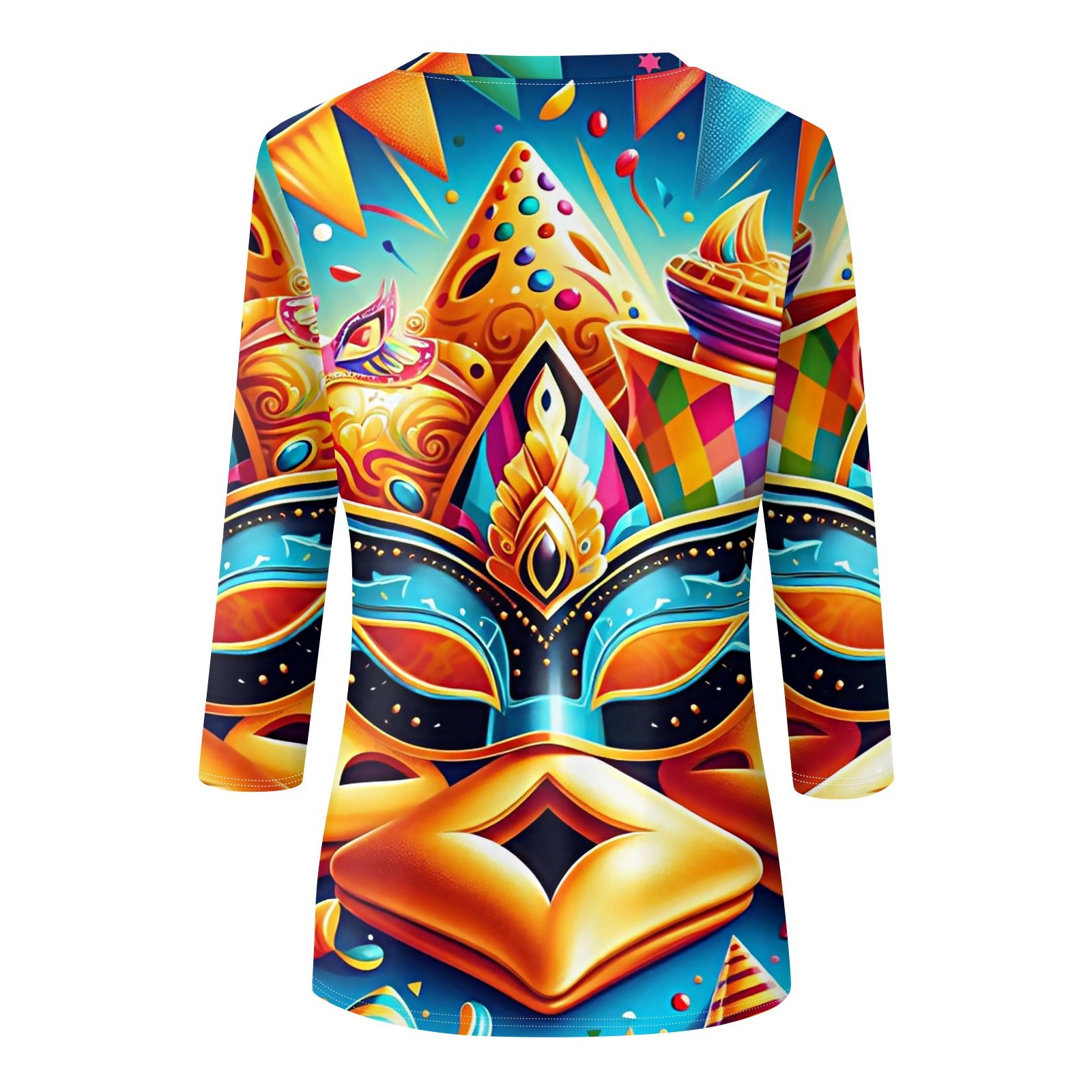 BDPORKAS Women's Shirt 3/4 Sleeve,Mardi Gras Shirt Tops Crewneck Mask