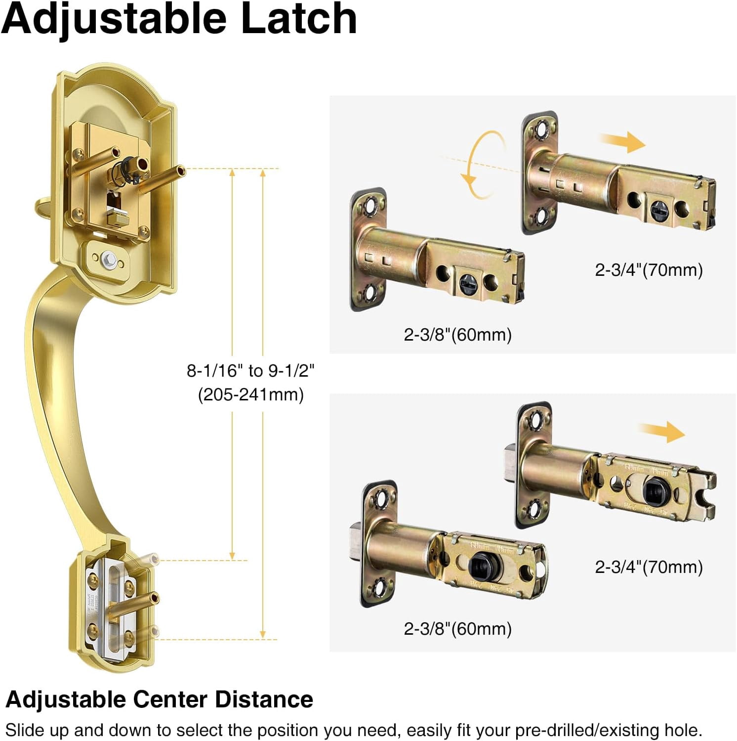 Vintage Front Door Handle and Deadbolt Set, Gold Front Door Lock Set with Crystal Glass Door Knob, Entry Door Lock Set with Single Cylinder, Reversible for Right & Left