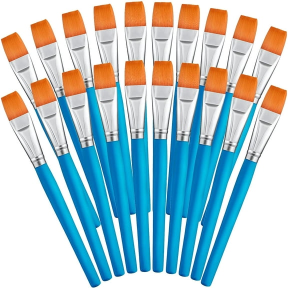 20 Pcs Wide Flat Acrylic Paint Brushes, Blue, 3/4 Inch, Watercolor Quality Synthetic Artist Brush Bulk Set for Detail Art Painting, Oil, Kids, Students
