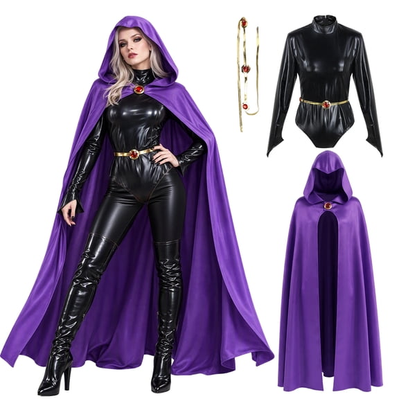 Forfamy Halloween Cosplay Costume Set Jumpsuit Belt Cloak Halloween Uniform Cosplay Costume for Women