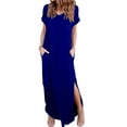 thumbnail image 1 of adviicd Robes d'Été pour Femmes 2024 Imprimé Floral Cache-Cœur Col en V Manches Courtes Fendue Robe Maxi de Plage Fête Bleue,TTTG, 1 of 5